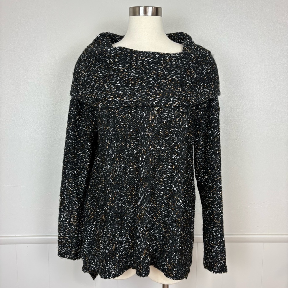 Kensie Marled Cable Knit Pullover Sweater Cowl Neck Size L Oversized Cozy Soft‎